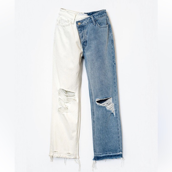 Vervet by Flying Monkey two-tone, high-rise, distressed straight-leg denim jean - Picture 1 of 13